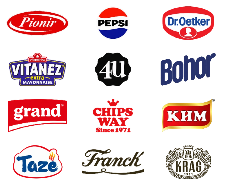 Златни брендови: Pionir, Pepsi, Dr. Oetker, Vitanez, 4U, Bohor, Grand, Chips Way, КИМ, Taze, Franck, Kraš